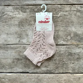 Perle Cotton Openwork Ankle Socks | Old Rose