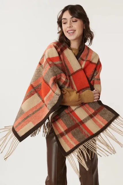 Pomme Plaid Poncho - Rust