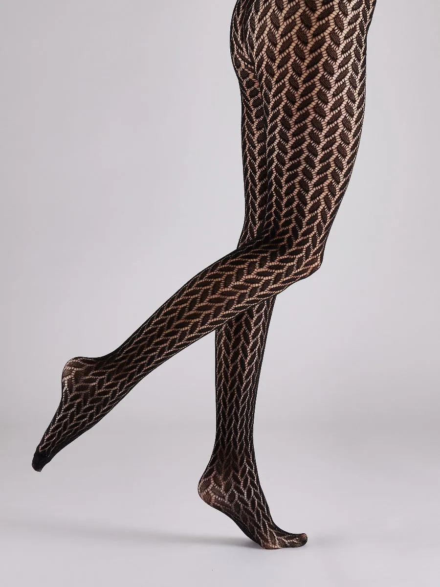 Pretty Polly Leaf Net Crocheted Knit Patterned Fashion Tights