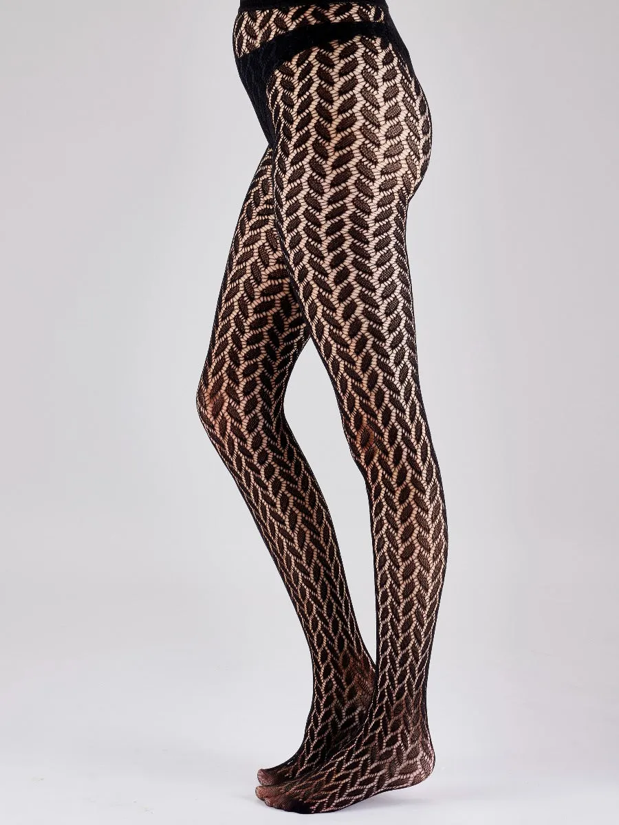 Pretty Polly Leaf Net Crocheted Knit Patterned Fashion Tights