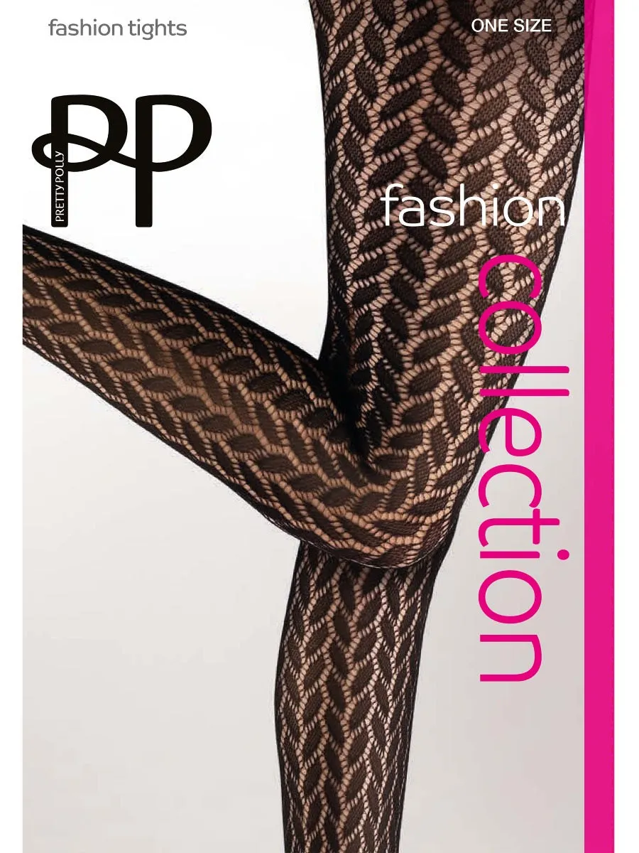 Pretty Polly Leaf Net Crocheted Knit Patterned Fashion Tights