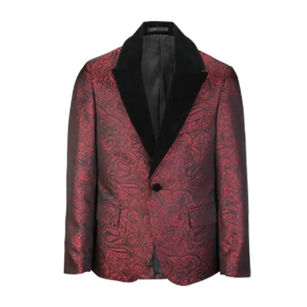 RED DAMASK 3 PIECE SUIT WITH BOW-TIE