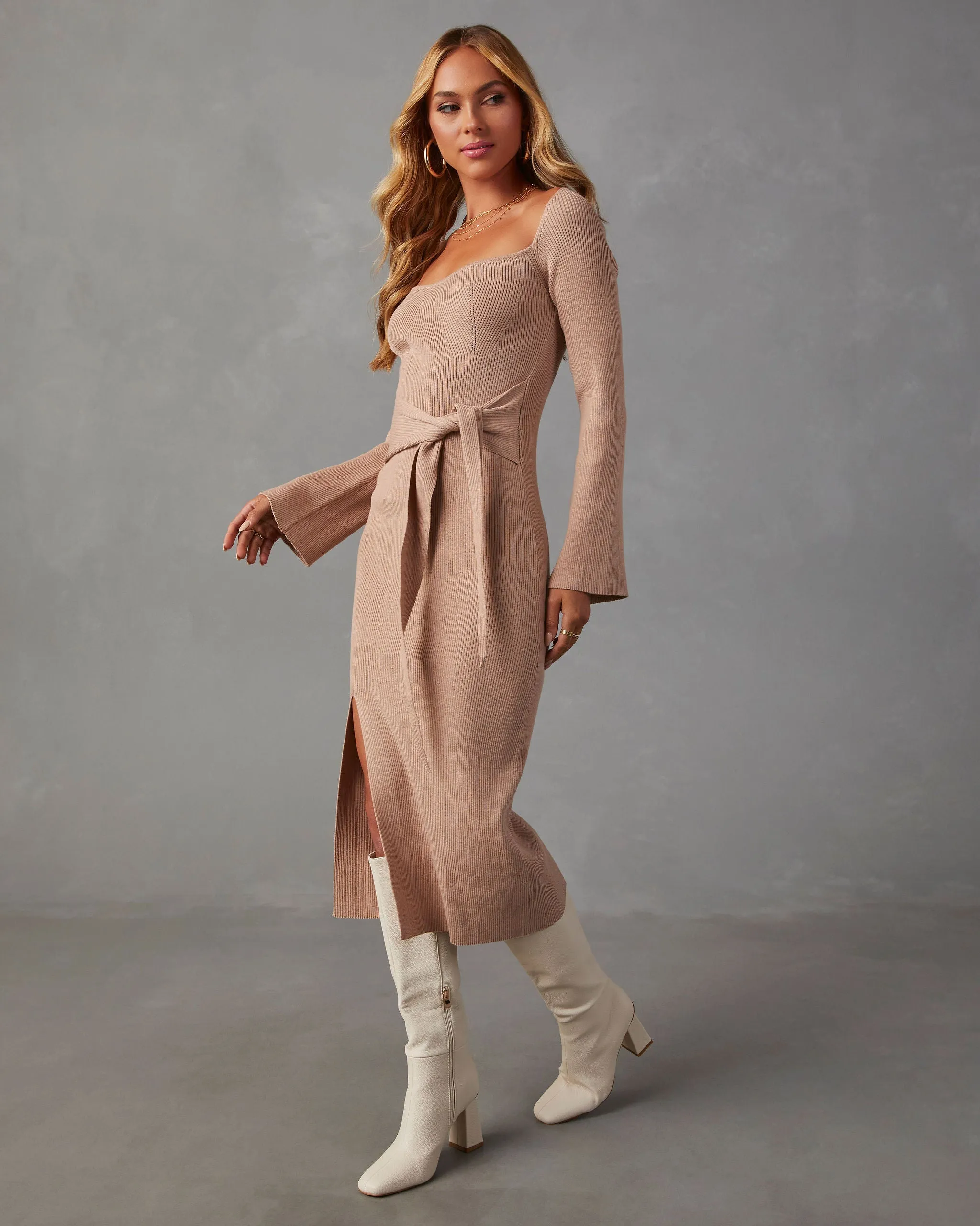 Ritchie Tie Waist Midi Sweater Dress