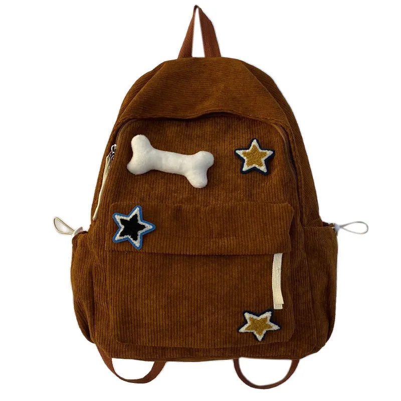 Schoolbag Ins Good-looking Backpack Female College Student Corduroy Backpack Junior and Middle School Students Large Capacity Backpack