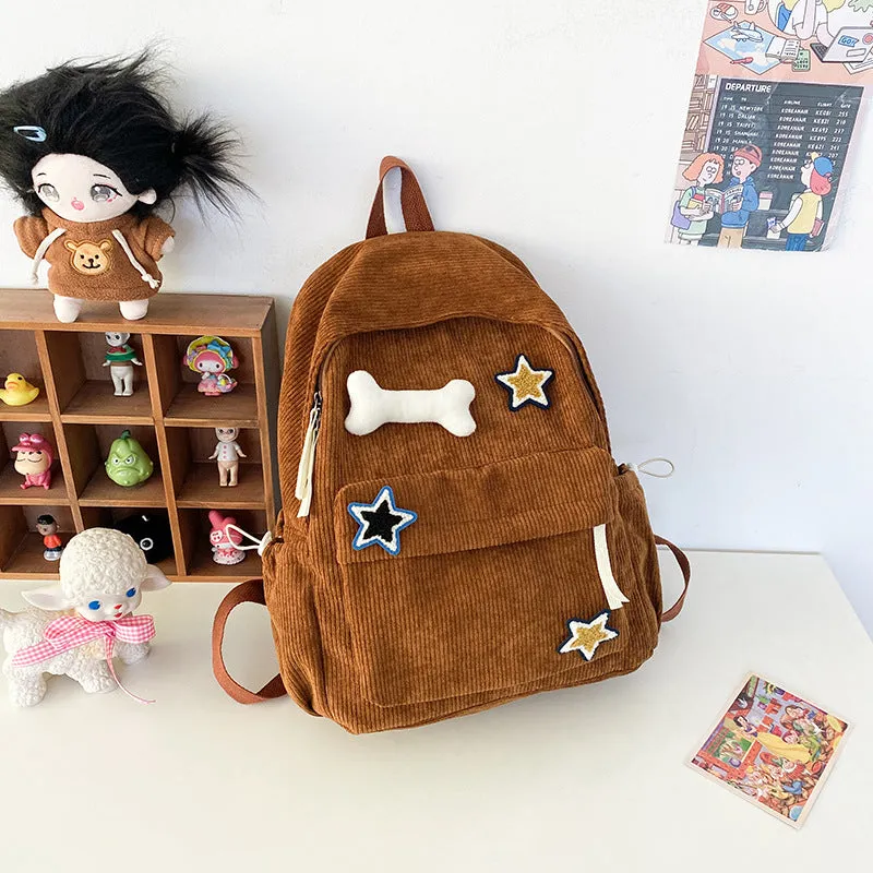 Schoolbag Ins Good-looking Backpack Female College Student Corduroy Backpack Junior and Middle School Students Large Capacity Backpack