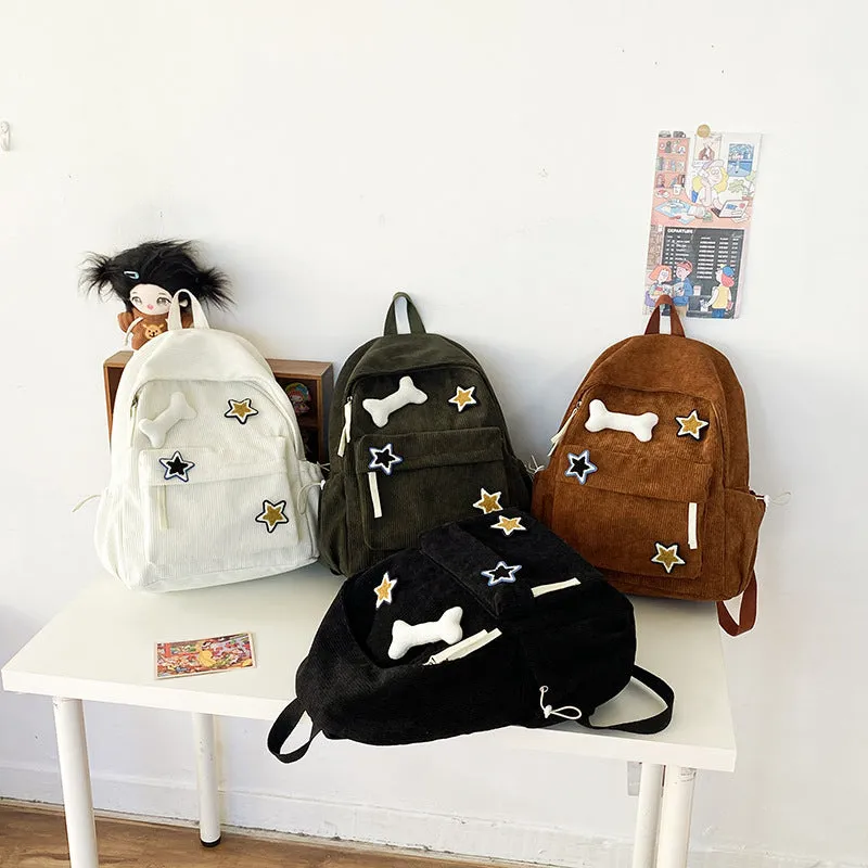 Schoolbag Ins Good-looking Backpack Female College Student Corduroy Backpack Junior and Middle School Students Large Capacity Backpack