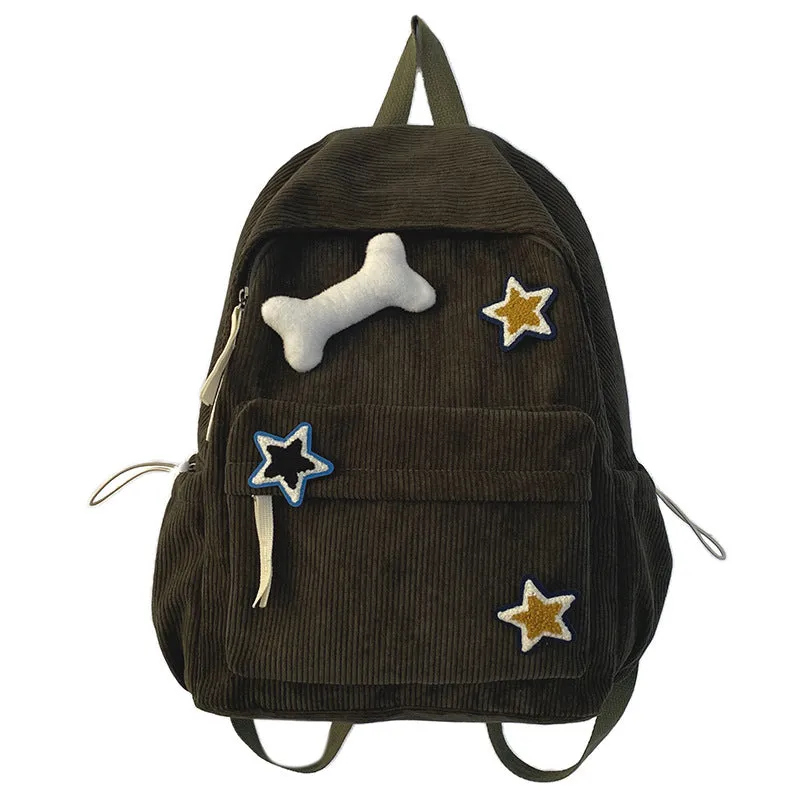 Schoolbag Ins Good-looking Backpack Female College Student Corduroy Backpack Junior and Middle School Students Large Capacity Backpack