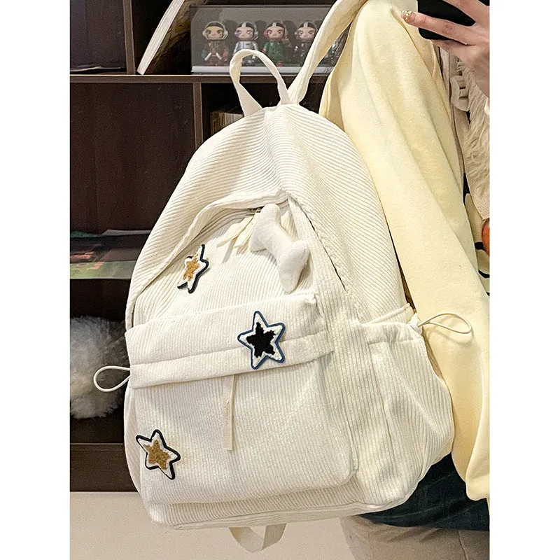 Schoolbag Ins Good-looking Backpack Female College Student Corduroy Backpack Junior and Middle School Students Large Capacity Backpack