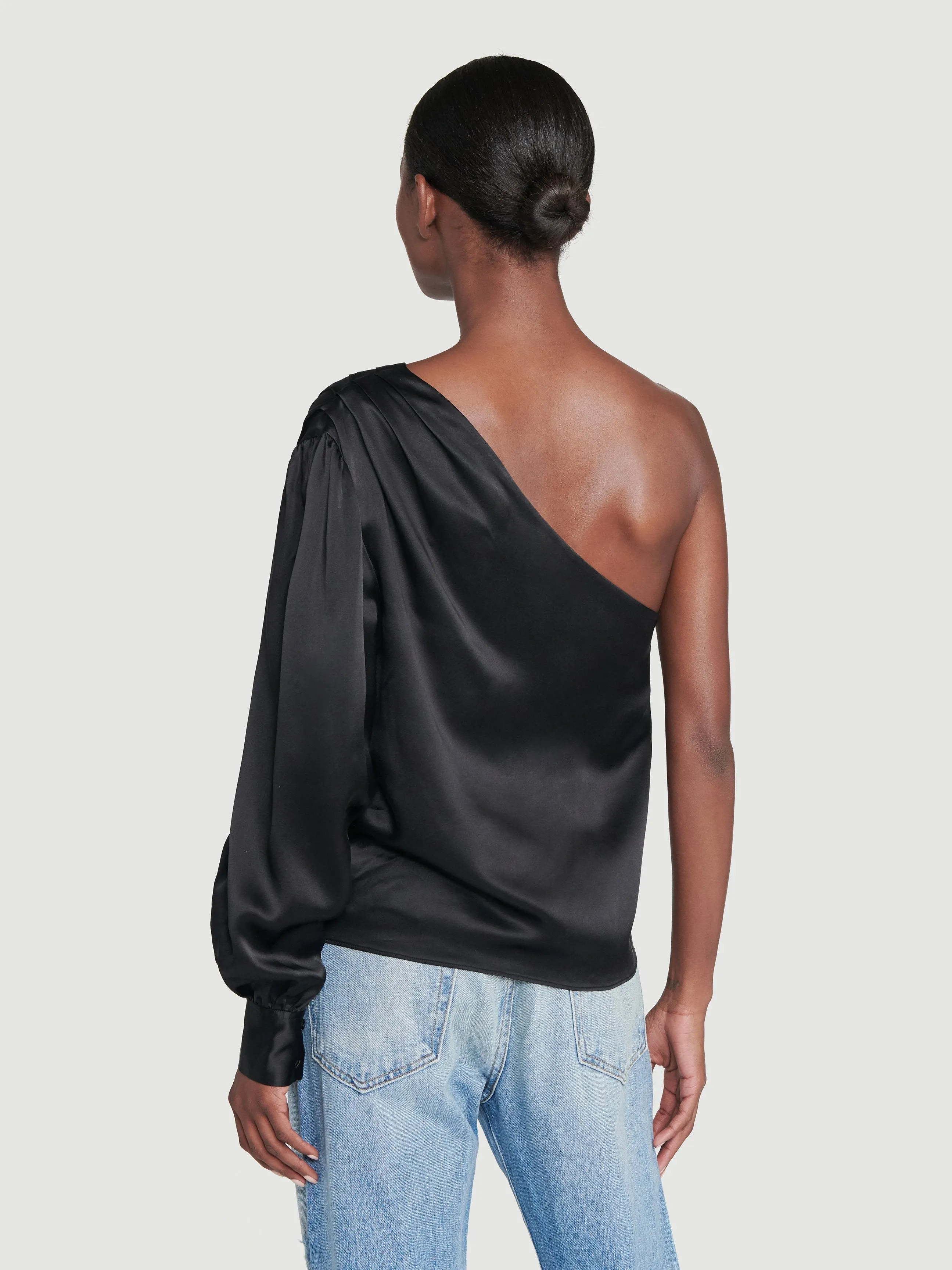 Silk Relaxed One Shoulder Top -- Noir