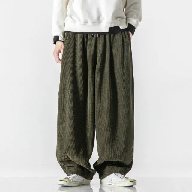 Solid Basic Corduroy Baggy Pants