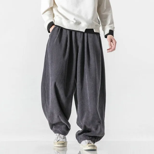 Solid Basic Corduroy Baggy Pants