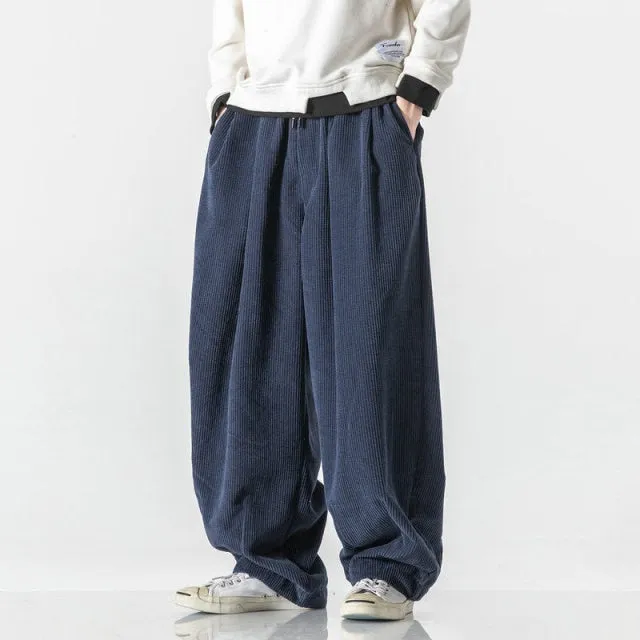 Solid Basic Corduroy Baggy Pants