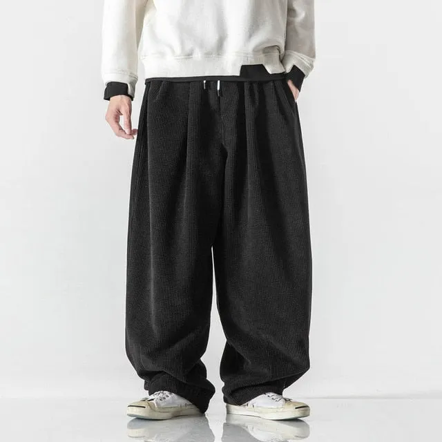 Solid Basic Corduroy Baggy Pants