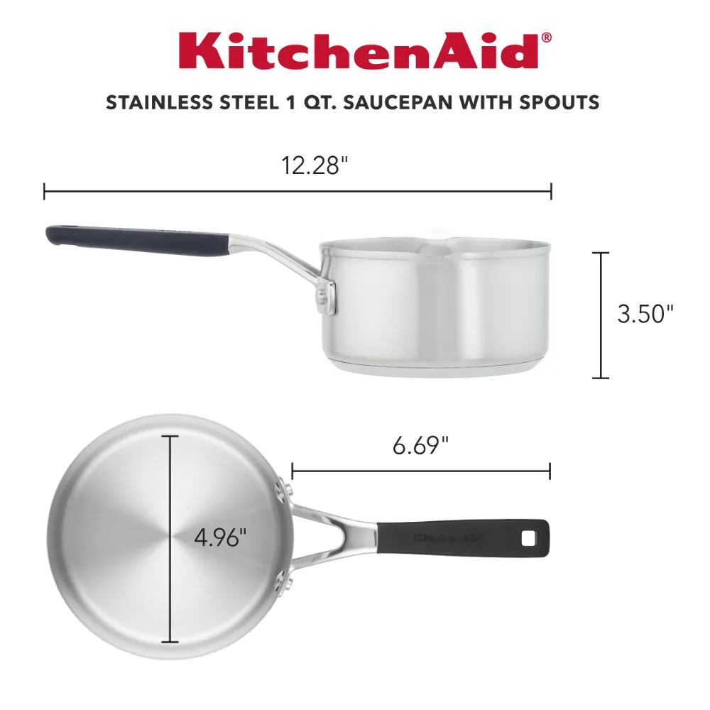 Stainless Steel 1-Quart Saucepan with Pour Spouts and Measuring Marks