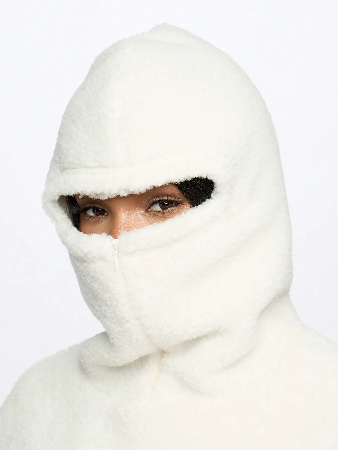 SUMWON WOMEN Borg Graphic Oversized Hoodie With Balaclava Style Hood