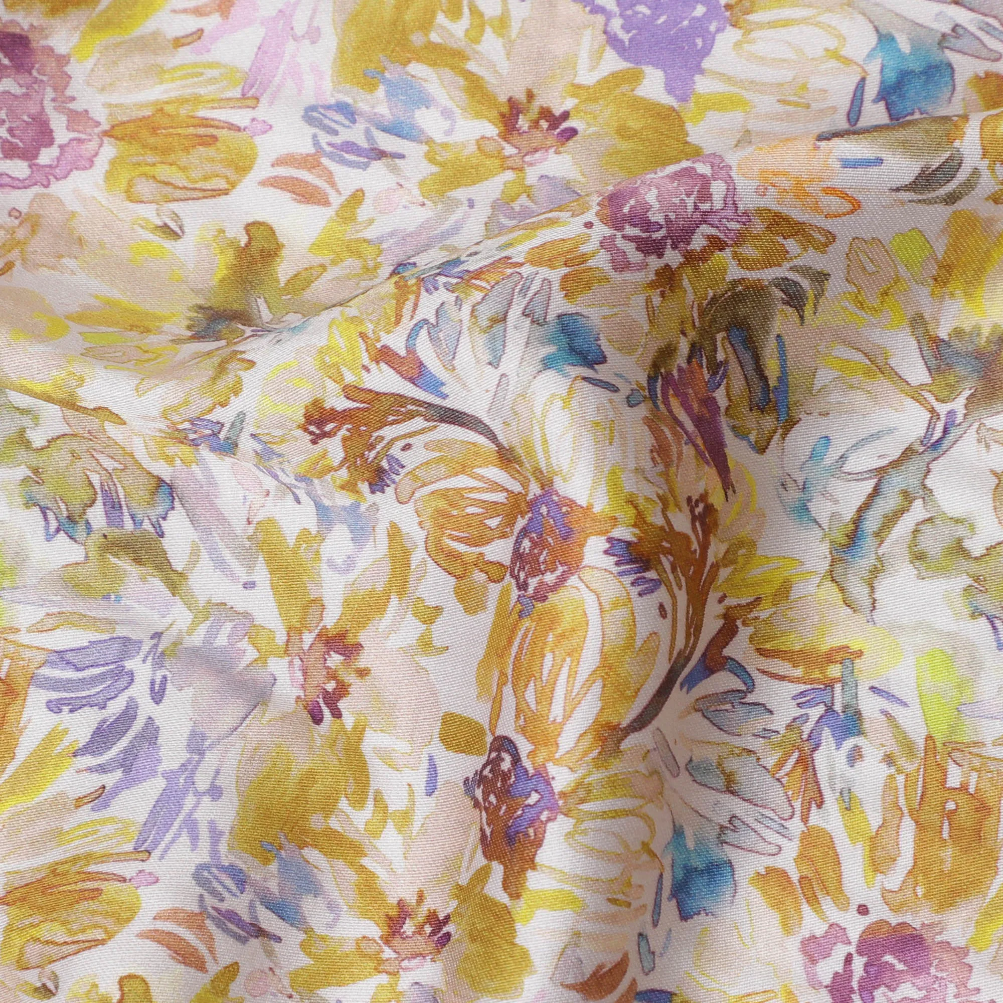 Sunlit Floral Watercolor Cotton Satin Fabric, 110 cm Width-20064