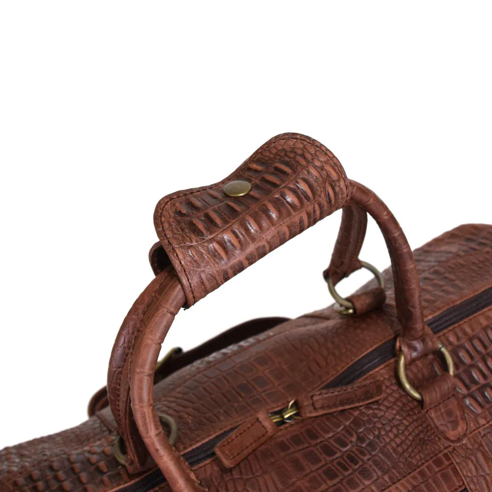 Texas Weekender Duffle & Boot Bag - Cognac Embossed Gator