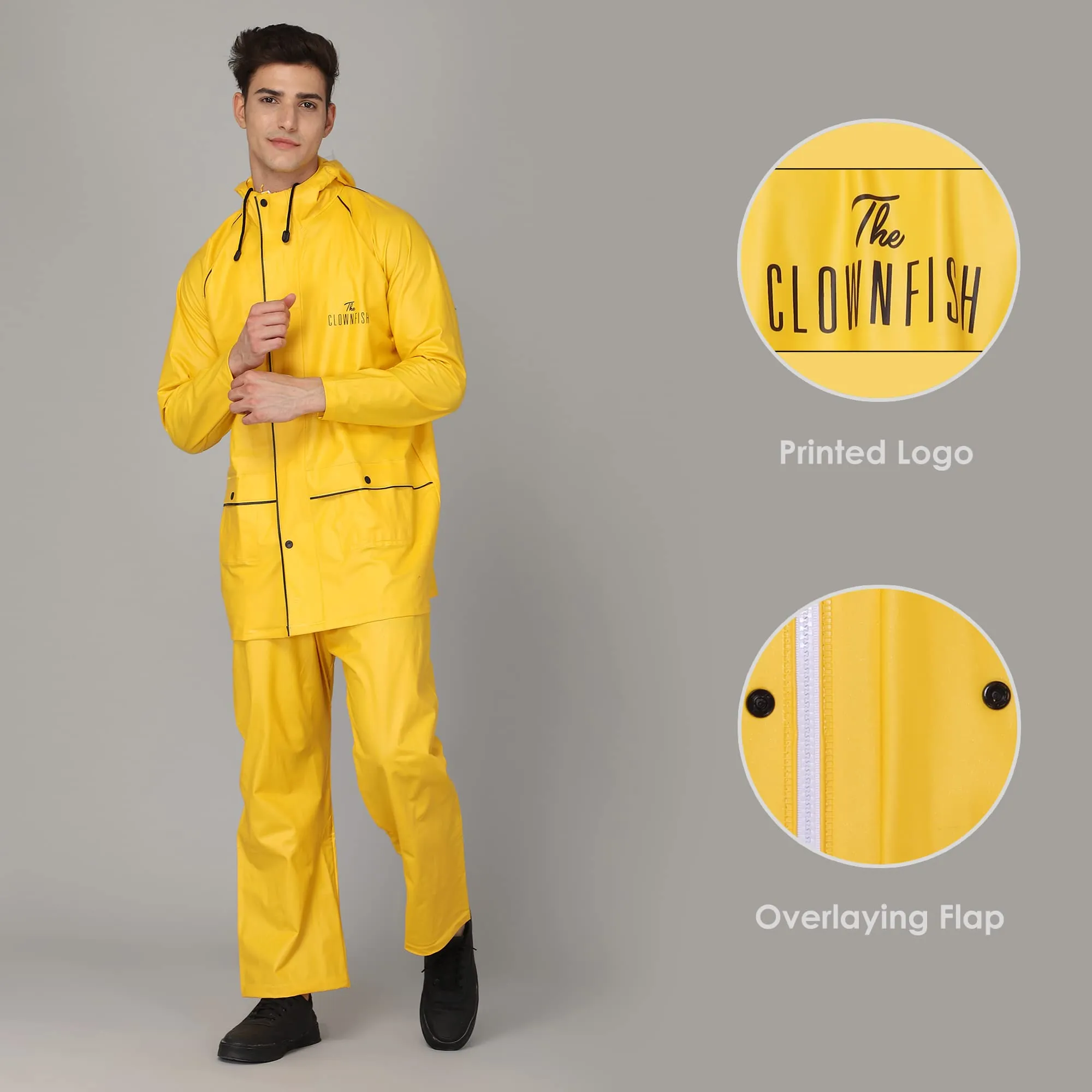 THE CLOWNFISH Azure Series Men's PVC Solid Waterproof Rain coat with Hood Set of Top and Bottom (Sky Blue, XX-Large)