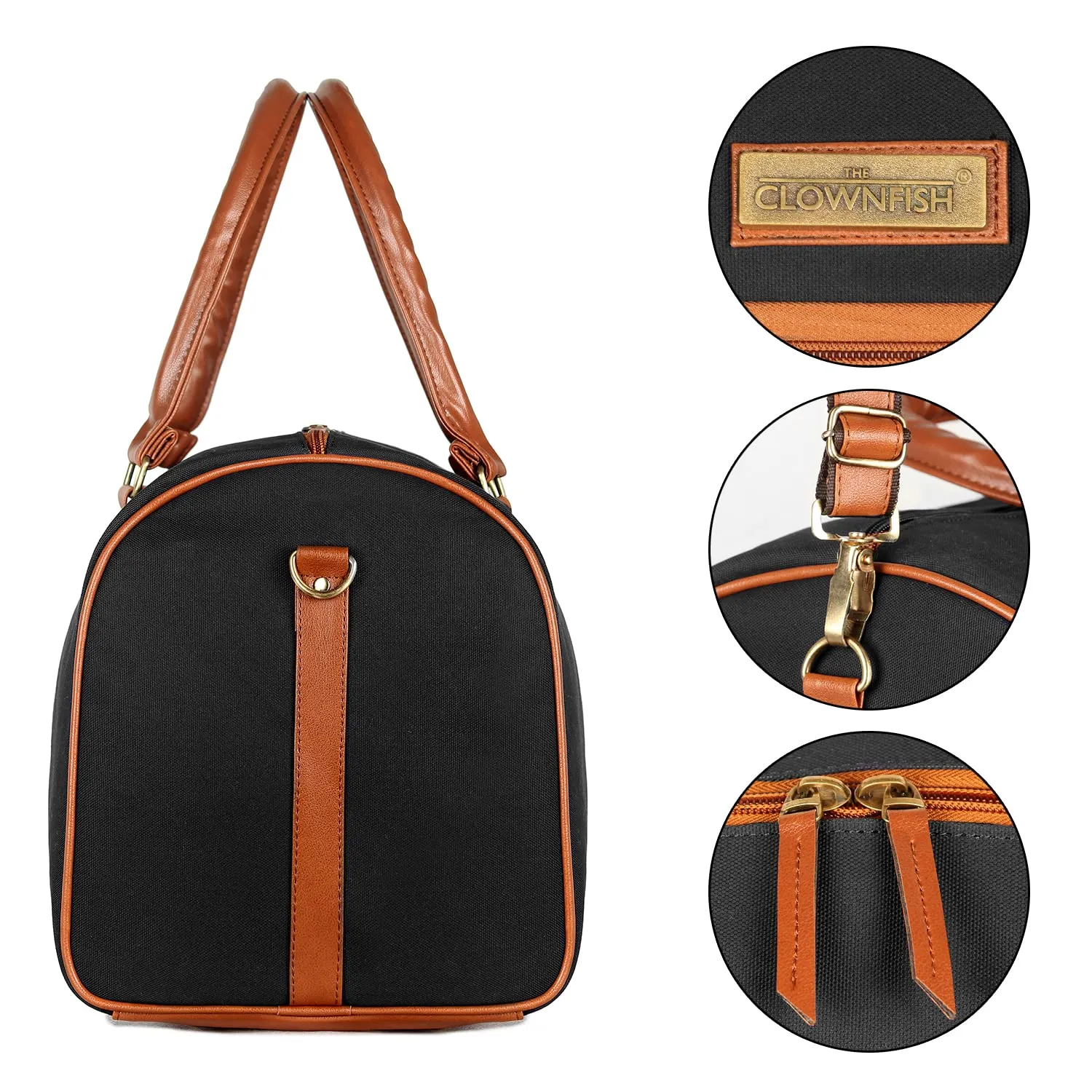 THE CLOWNFISH Polyester Concordia Canvas Stylish & Spacious Weekender Duffle Bag For Men & Women (Black, 24L), 20 Centimeters