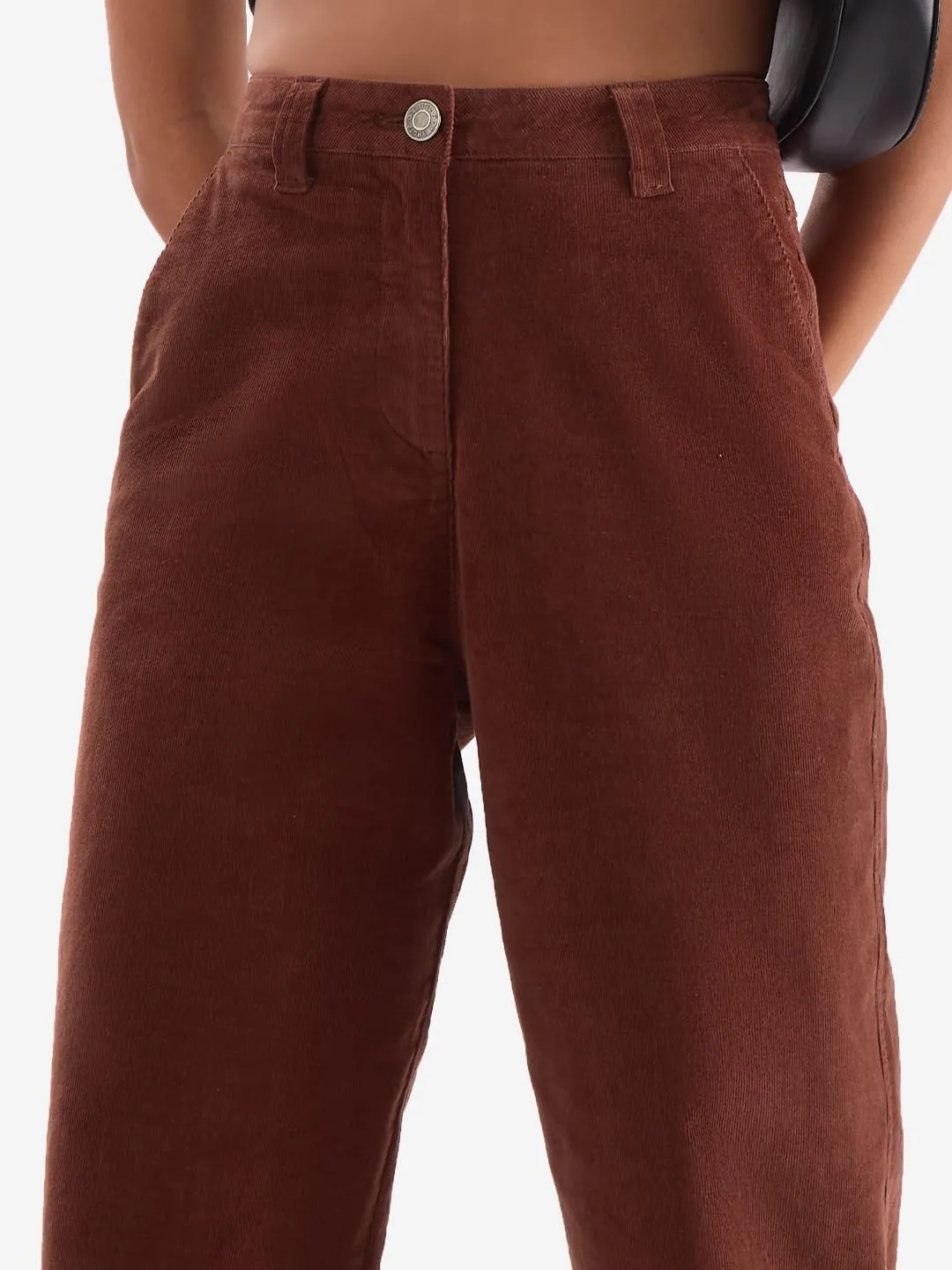 The Souled Store Solids: Maroon Red Corduroy Women and Girls Straight Fit Pants