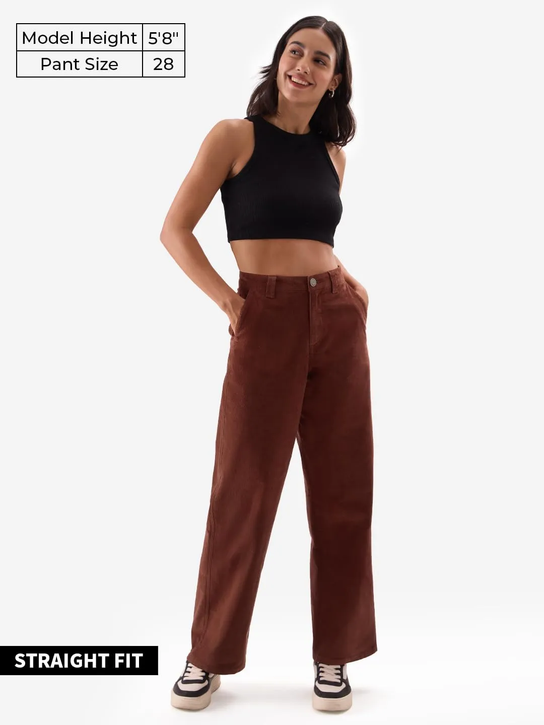 The Souled Store Solids: Maroon Red Corduroy Women and Girls Straight Fit Pants