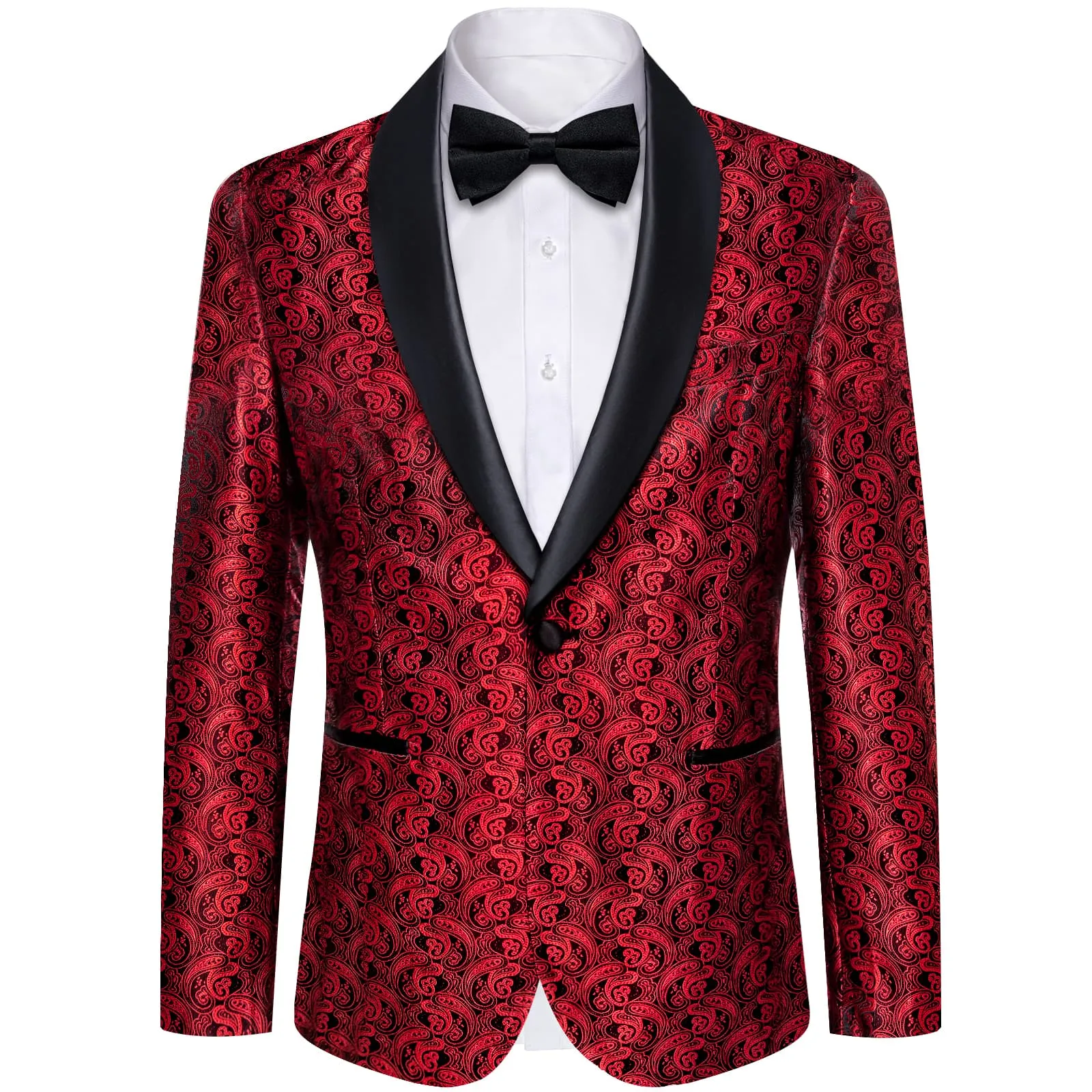 Ties2you Tuxedo Suit Pure Red Paisley Shawl Collar Silk Dress Suit for Men