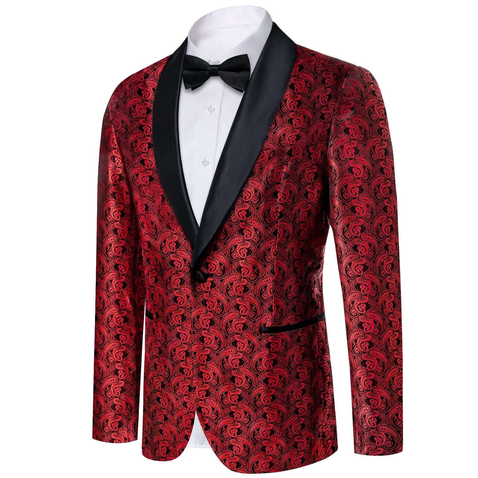 Ties2you Tuxedo Suit Pure Red Paisley Shawl Collar Silk Dress Suit for Men