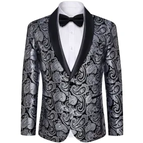 Ties2you Tuxedo Suit Silver Grey Paisley Shawl Collar Silk Dress Suit for Men Wedding