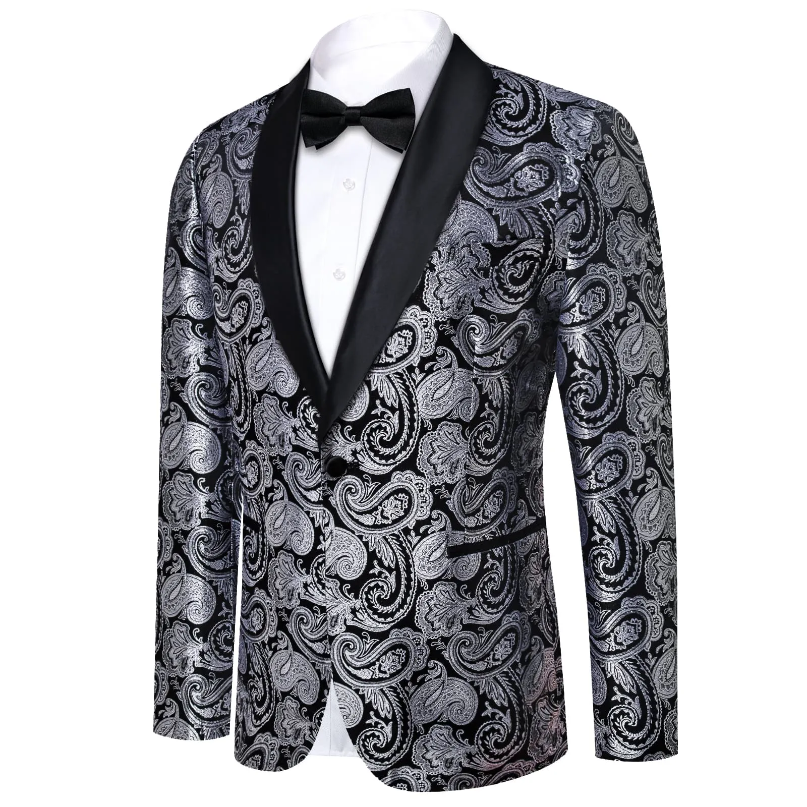 Ties2you Tuxedo Suit Silver Grey Paisley Shawl Collar Silk Dress Suit for Men Wedding