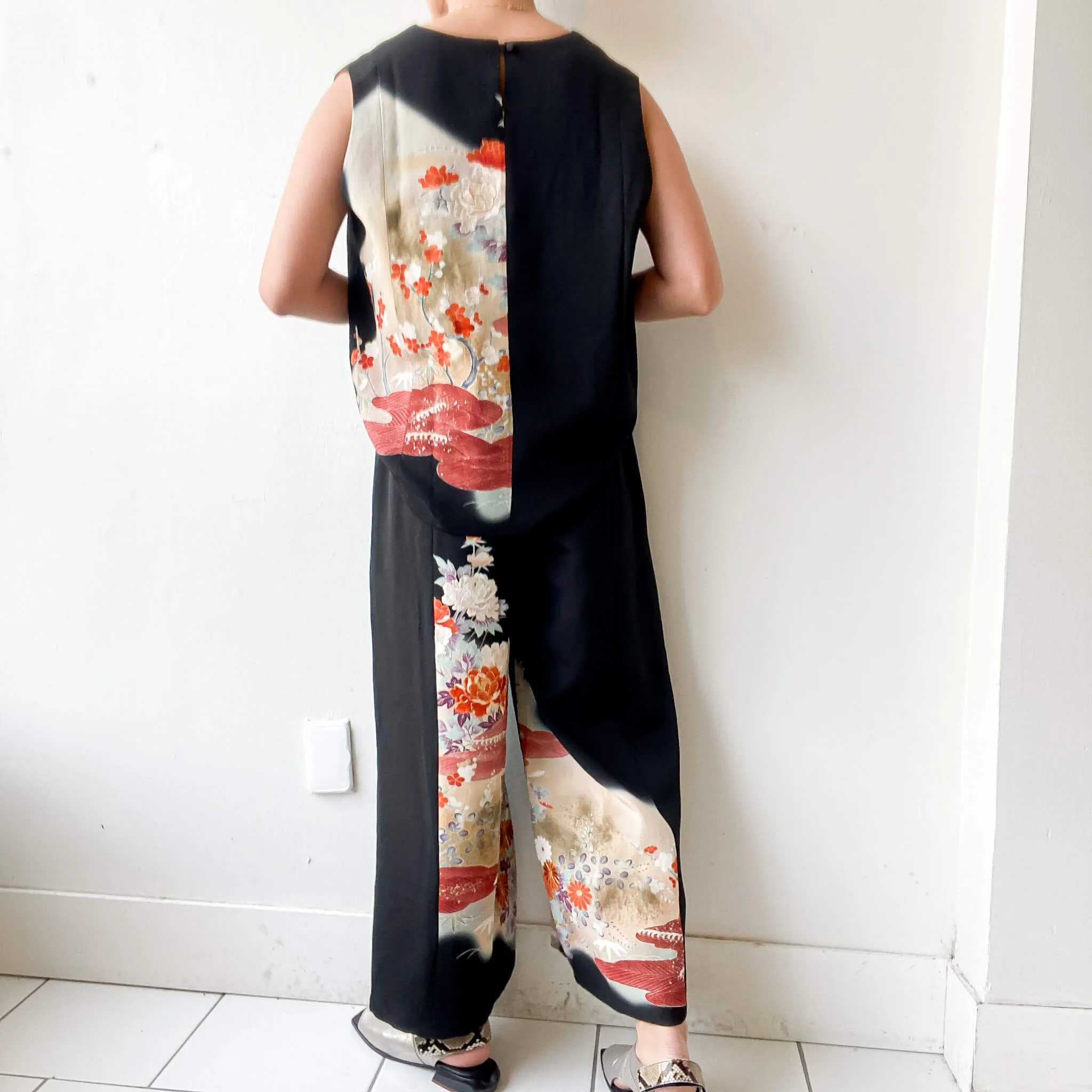 Tsumugi | Vintage Silk Kimono Two Piece | TP2 - Black