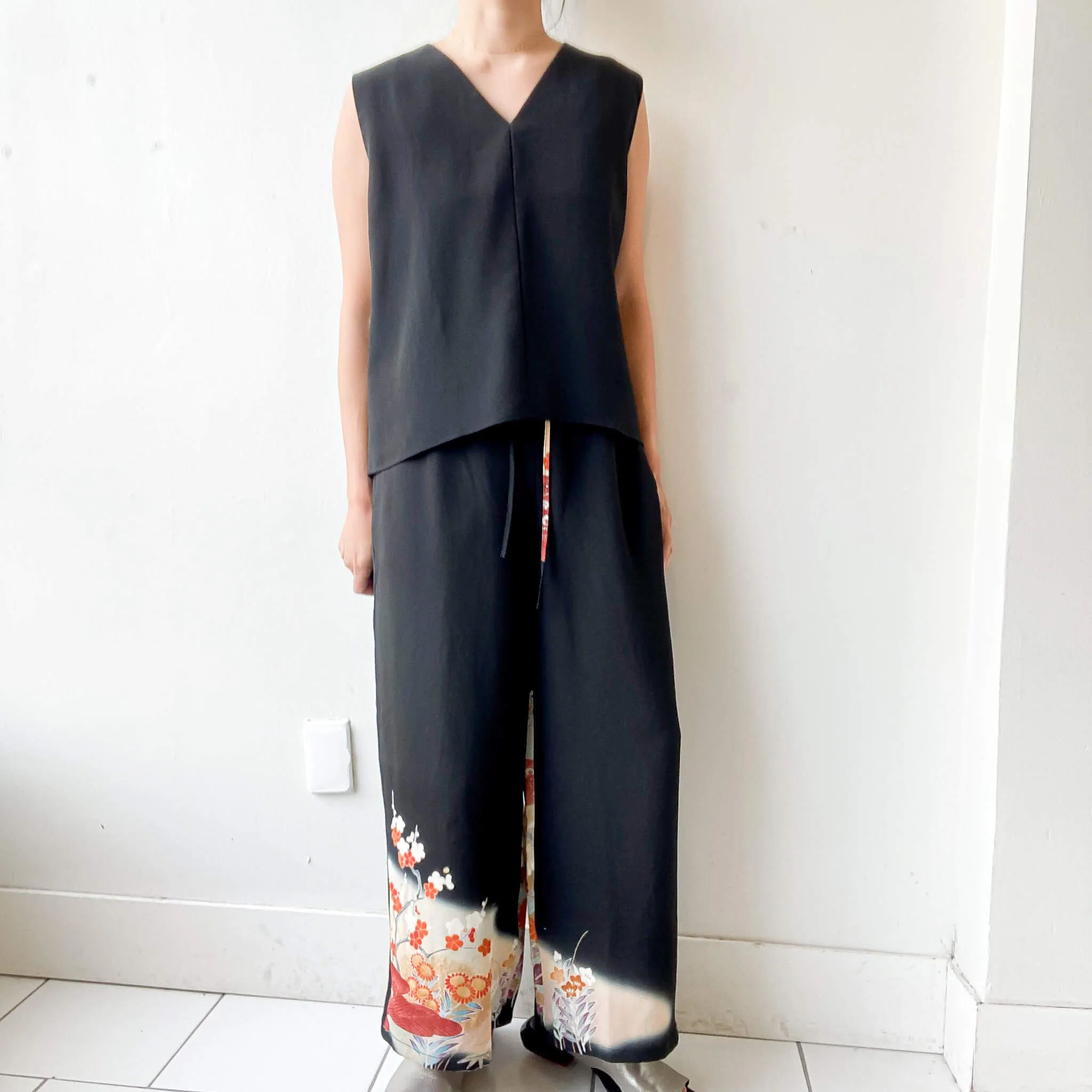 Tsumugi | Vintage Silk Kimono Two Piece | TP2 - Black