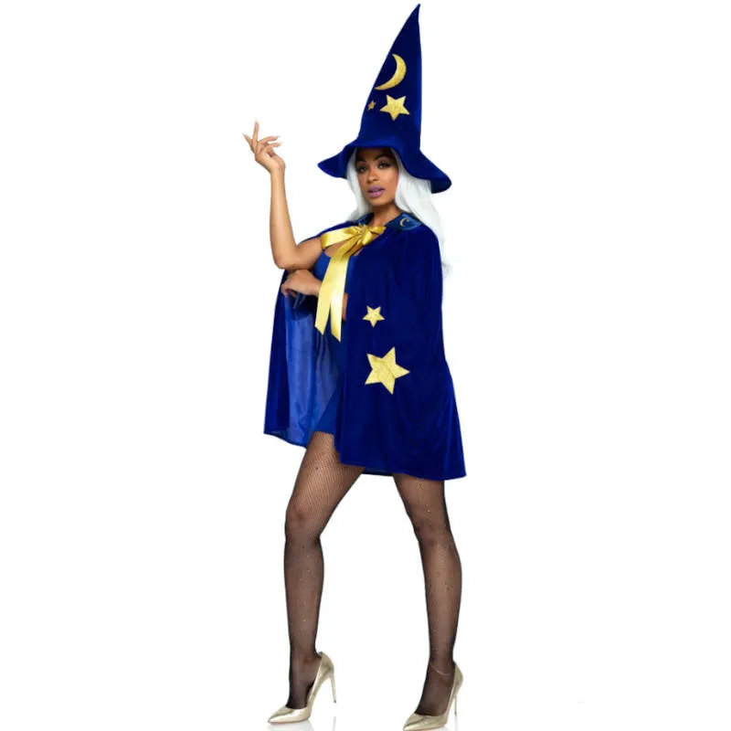 Velvet Moon & Stars Cape & Wizard Hat