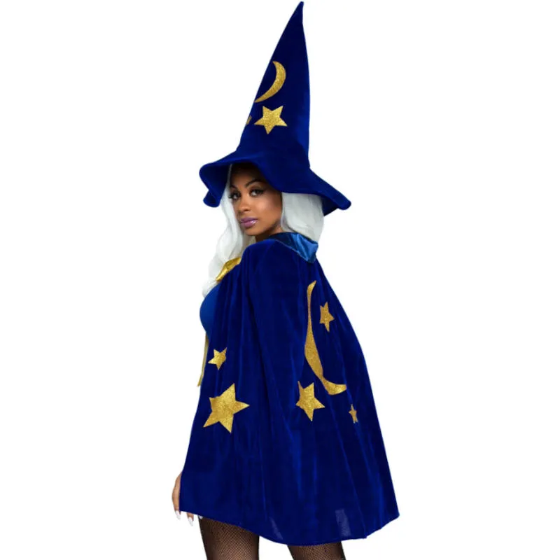 Velvet Moon & Stars Cape & Wizard Hat