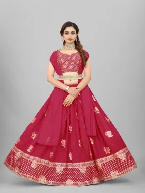 Wedding-ready Maroon Cotton Lehenga Choli Ensemble