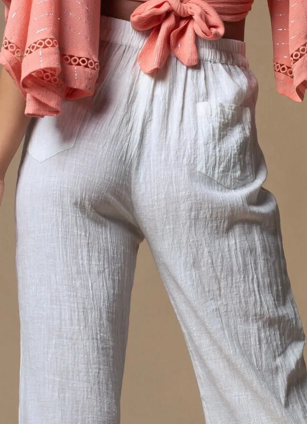 White Embroidered Pants