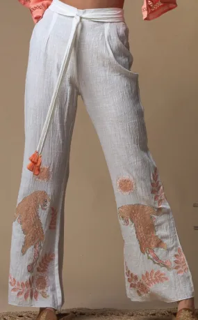 White Embroidered Pants