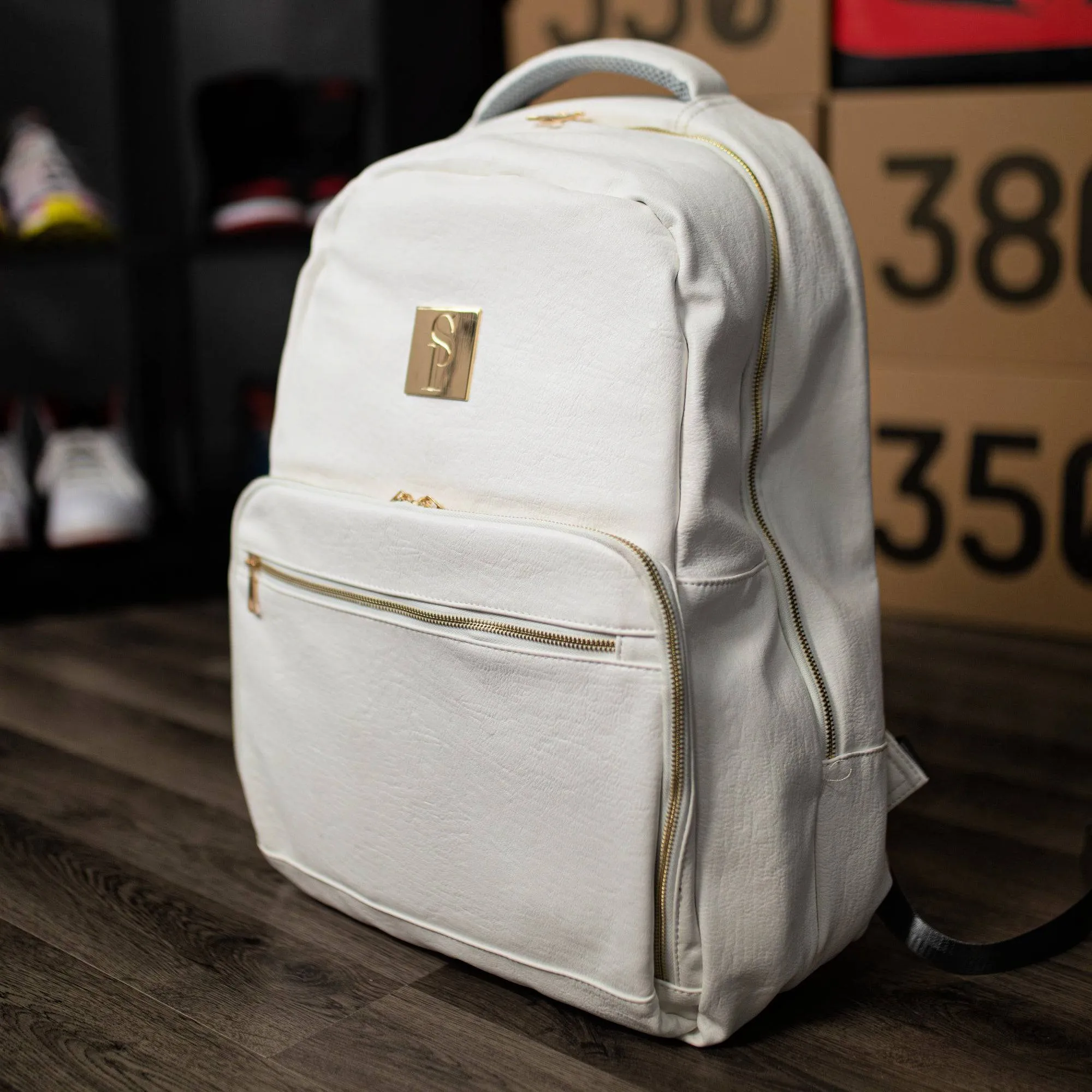 White Tumbled Leather 2 Bag Set (Commuter and Duffle)