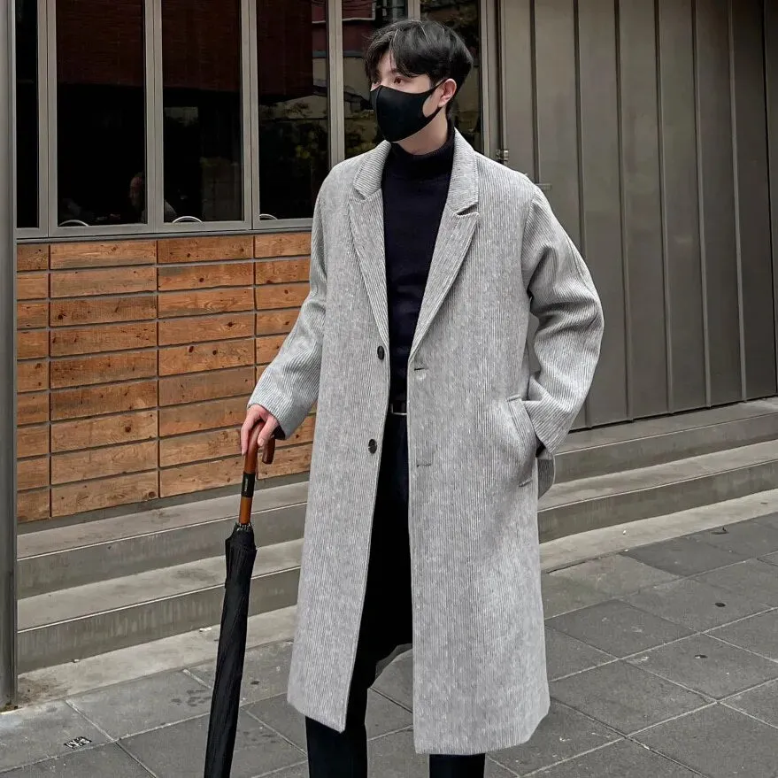 Wiaofellas Korean Trend Men's Trench Couples Loose Casual Overcoat Autumn Winter Fashion New Single-breasted Woolen Long Coat