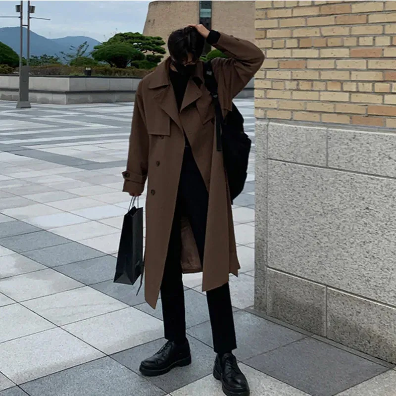 Wiaofellas  -  Trench coat Brand New Spring Trench Korean Men's Fashion Overcoat Male Long Windbreaker Streetwear Men Coat Outer Wear Clothing