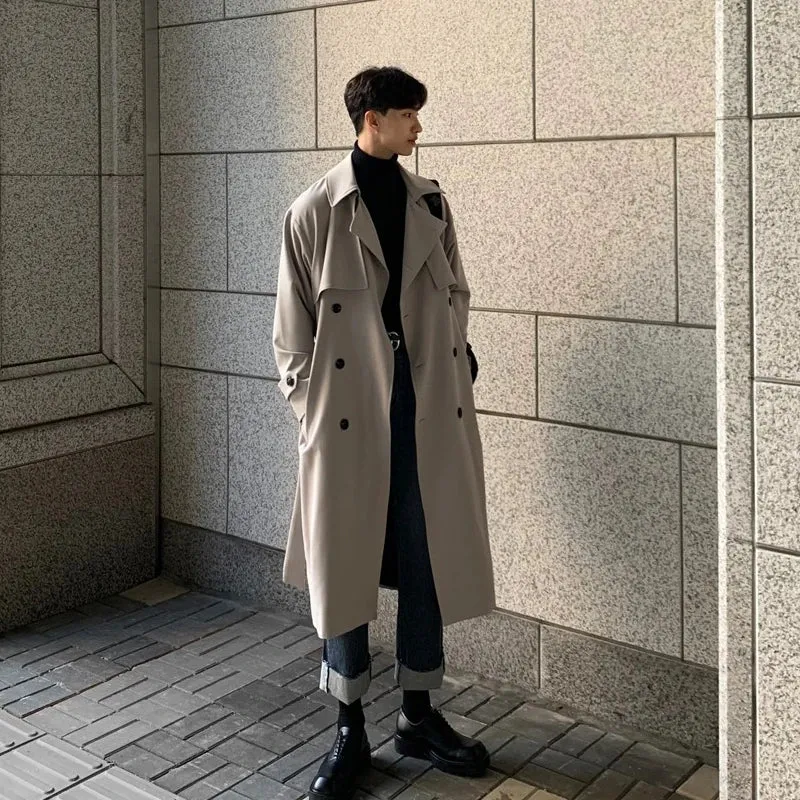 Wiaofellas  -  Trench coat Brand New Spring Trench Korean Men's Fashion Overcoat Male Long Windbreaker Streetwear Men Coat Outer Wear Clothing