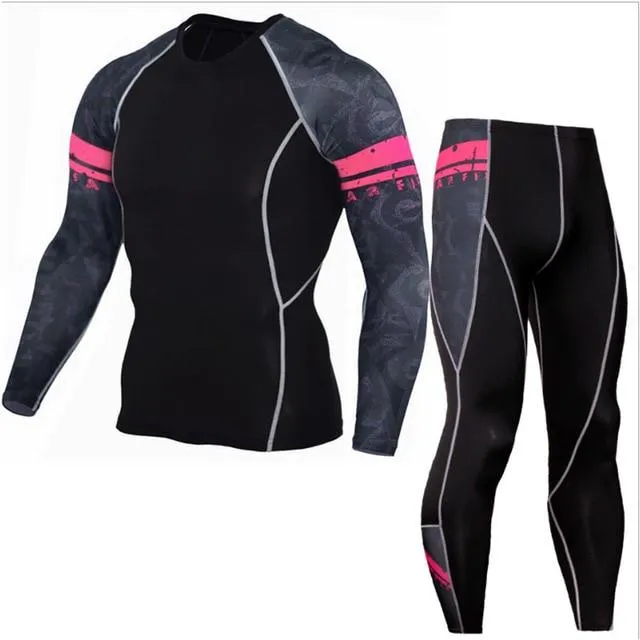 Winter Thermal Underwear Set Men's Sportswear Running Training Warm Base Layer Compression Tights Jogging Suit Men's Gym 2019