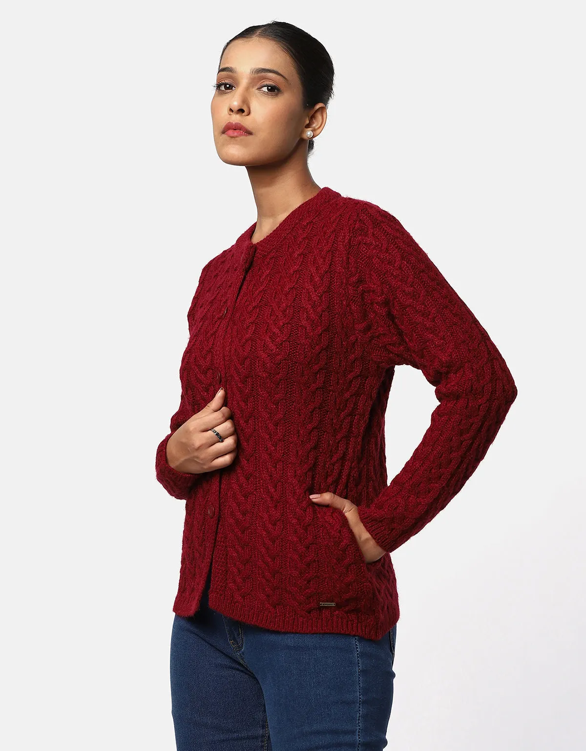 Women Woolen Cable Knit Cardigan