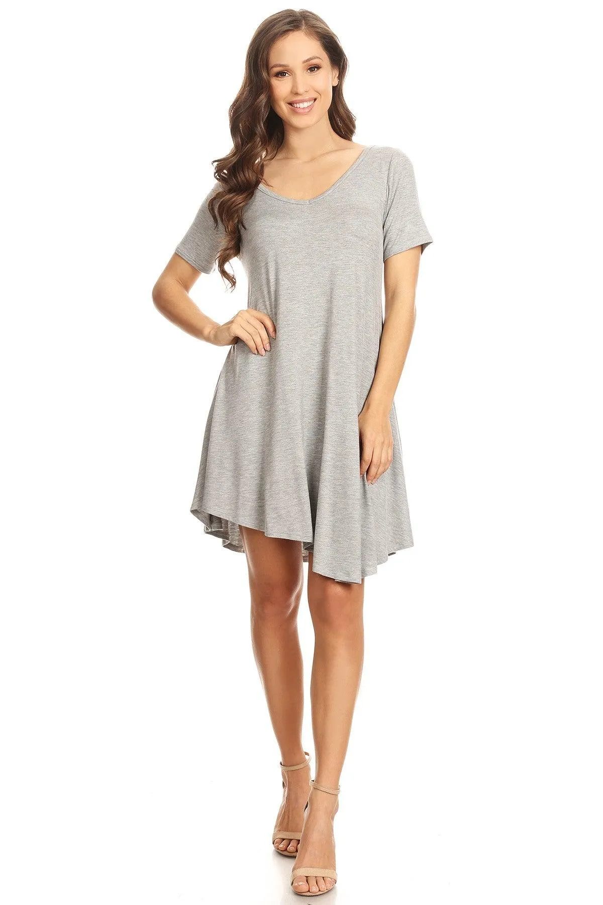 Women's Casual V-Neck Short Sleeves Solid Casual Dress