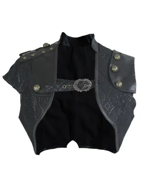 Women's Fashion Steampunk Gothic PU Leather Lace Brocade Corset Shrug Black