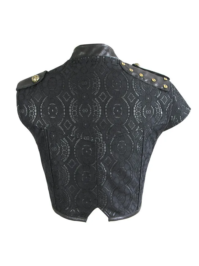 Women's Fashion Steampunk Gothic PU Leather Lace Brocade Corset Shrug Black