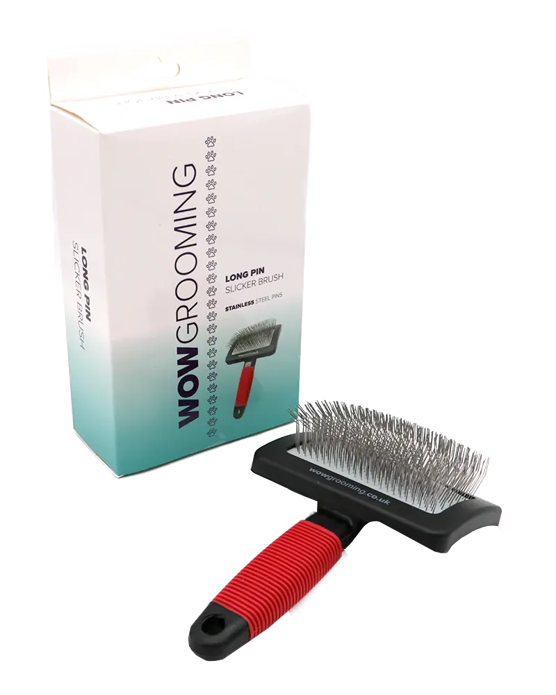 Wow Grooming Big Curved Slicker Brush - Extra long Firm pin for tangles