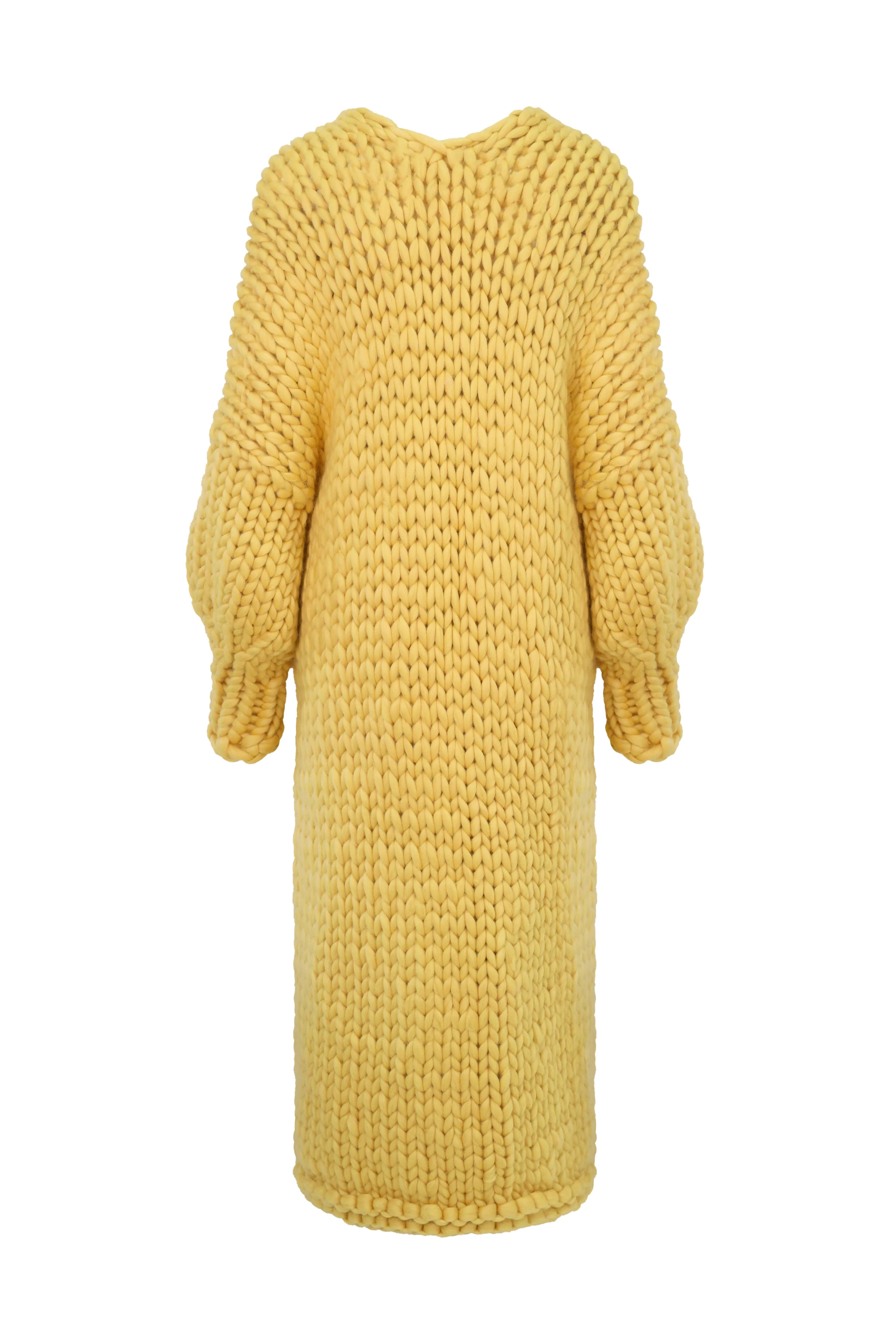 Yellow Chunky Knit Maxi Cardigan