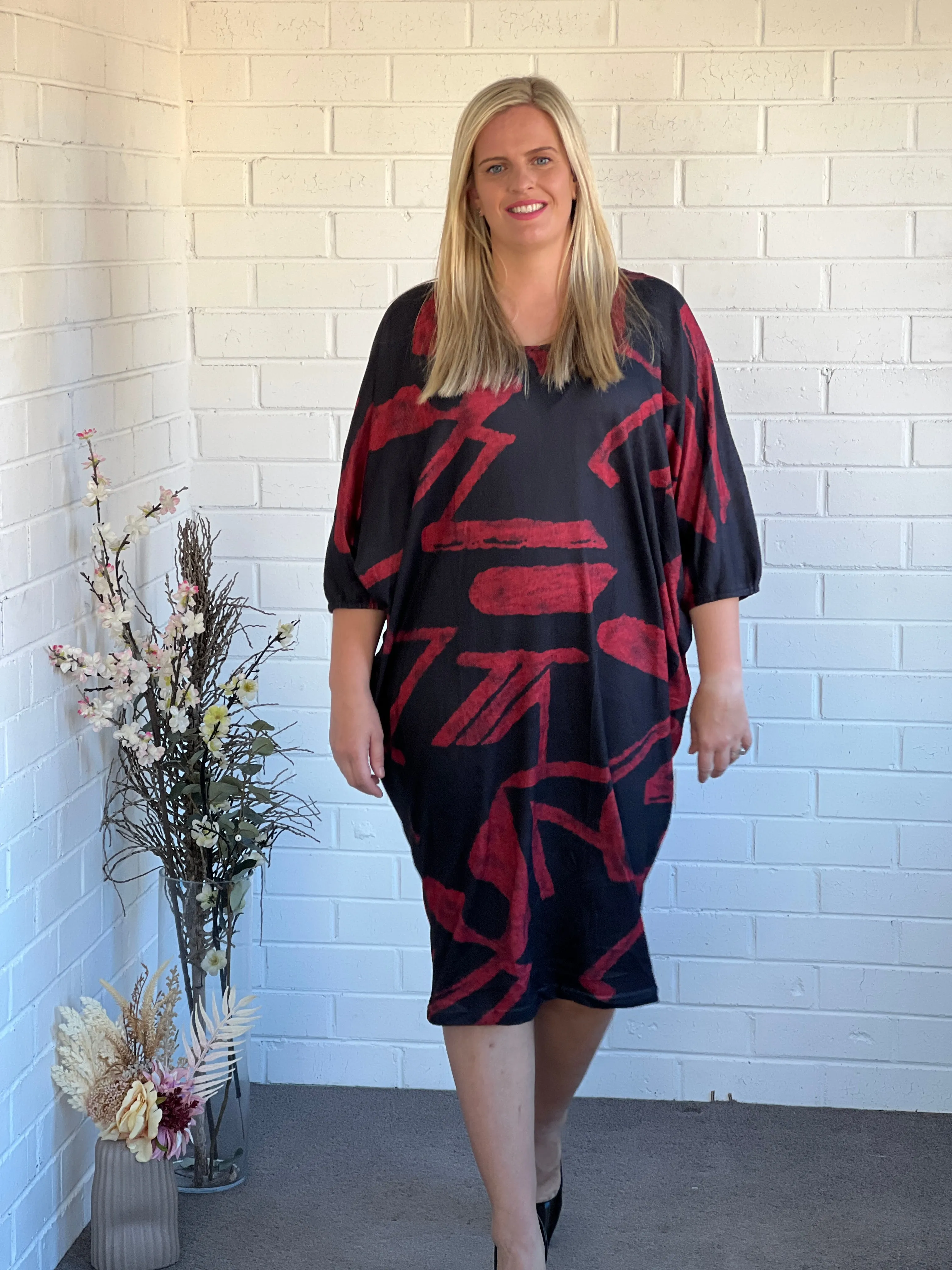 Zaria Red Abstract Knit Dress