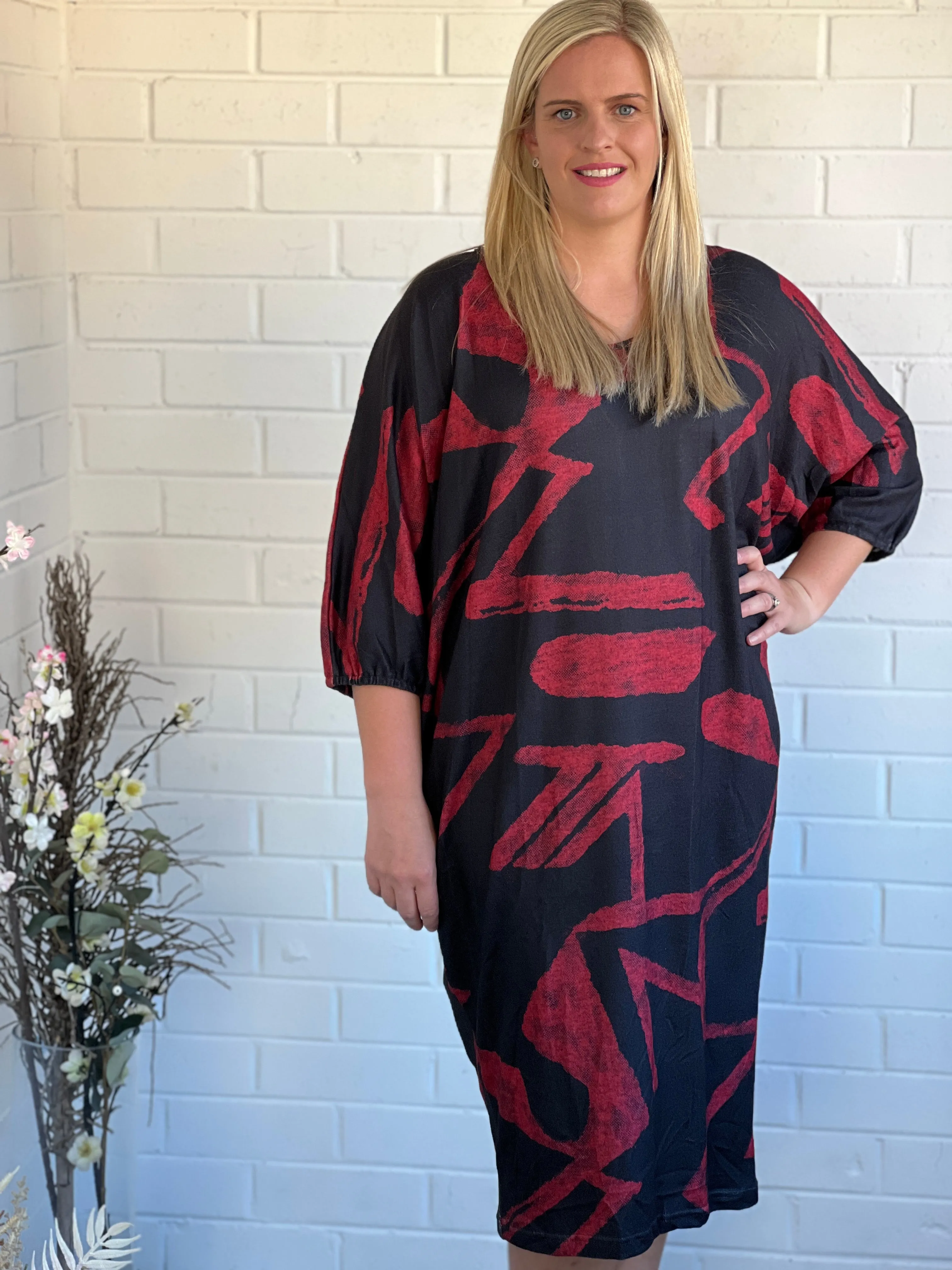 Zaria Red Abstract Knit Dress