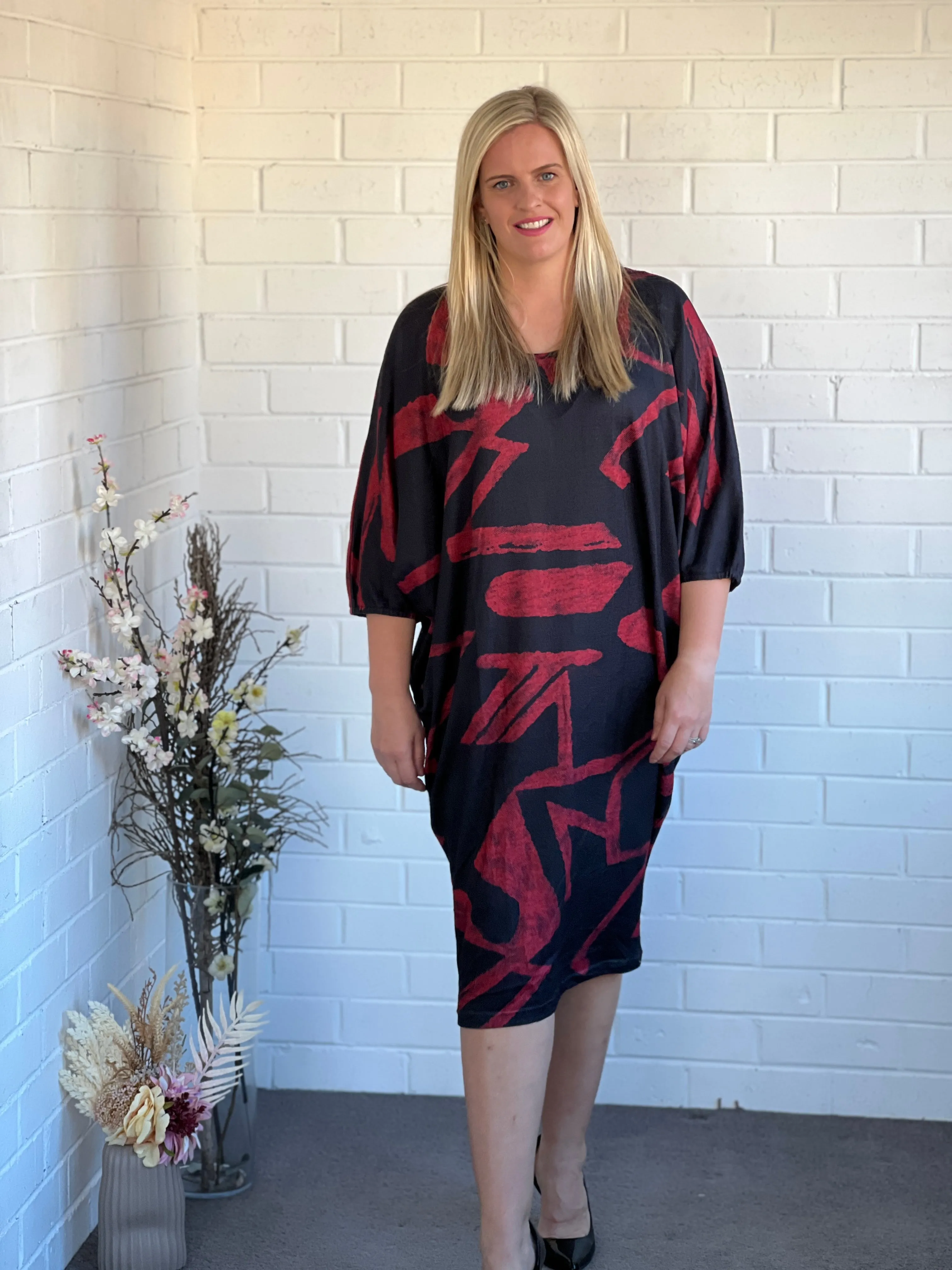 Zaria Red Abstract Knit Dress